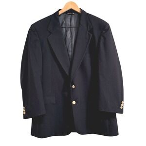 Stafford Executive Navy Blazer‎ Jacket Gold Buttons 100% Wool M-L Preppy Classic